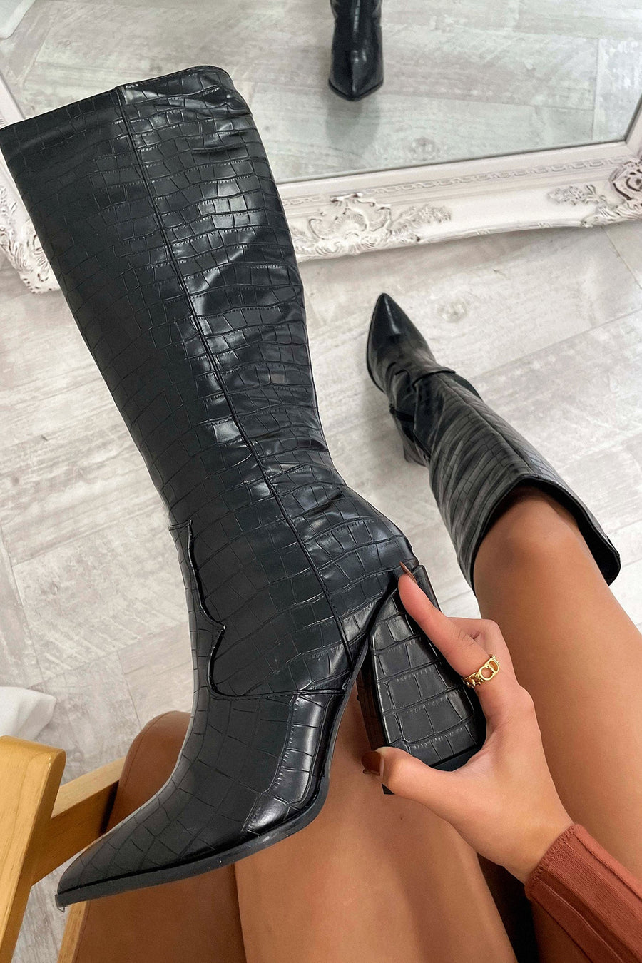Aisling | Croc Pattern Knee-High Boots view 2
