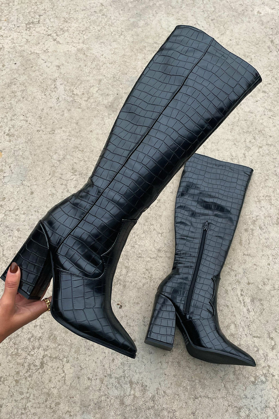 Aisling | Croc Pattern Knee-High Boots view 11