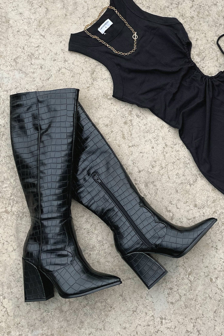 Aisling | Croc Pattern Knee-High Boots view 10