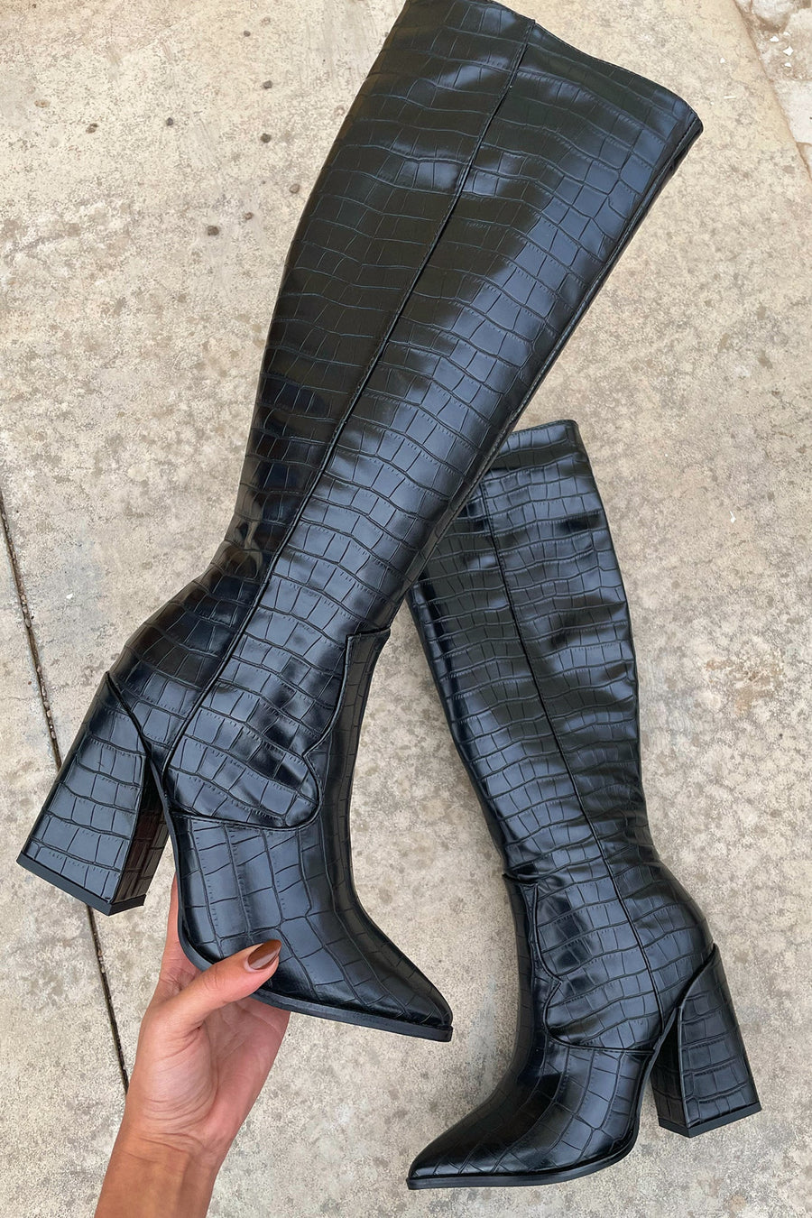 Aisling | Croc Pattern Knee-High Boots view 9