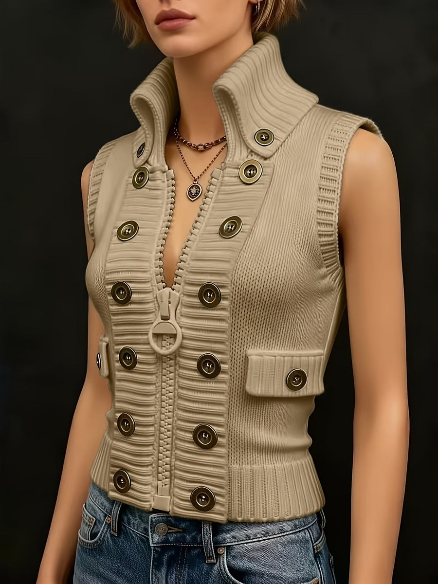 Tessa | Women's Vest Top – High Collar Zip Up Tailored Waistcoat view 4