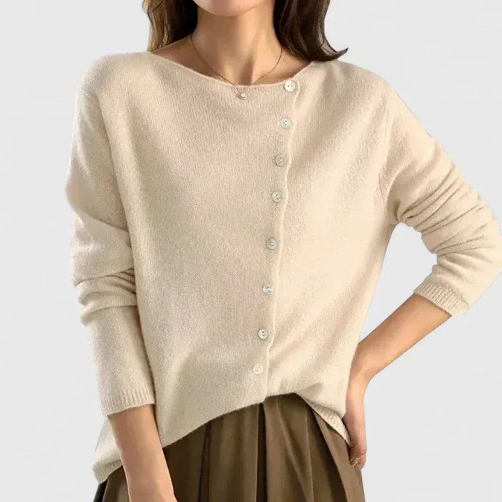 Orla | Women's Winter Cardigan – Asymmetrical Button-Up Knit Fitted V-Neck view 3