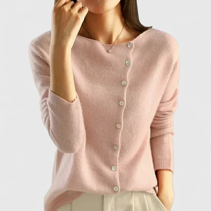 Orla | Women's Winter Cardigan – Asymmetrical Button-Up Knit Fitted V-Neck view 4