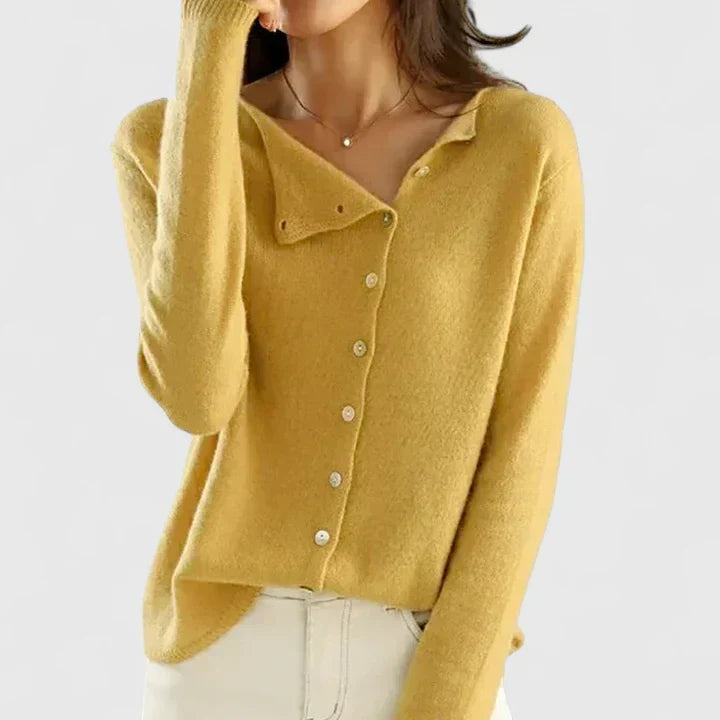 Orla | Women's Winter Cardigan – Asymmetrical Button-Up Knit Fitted V-Neck