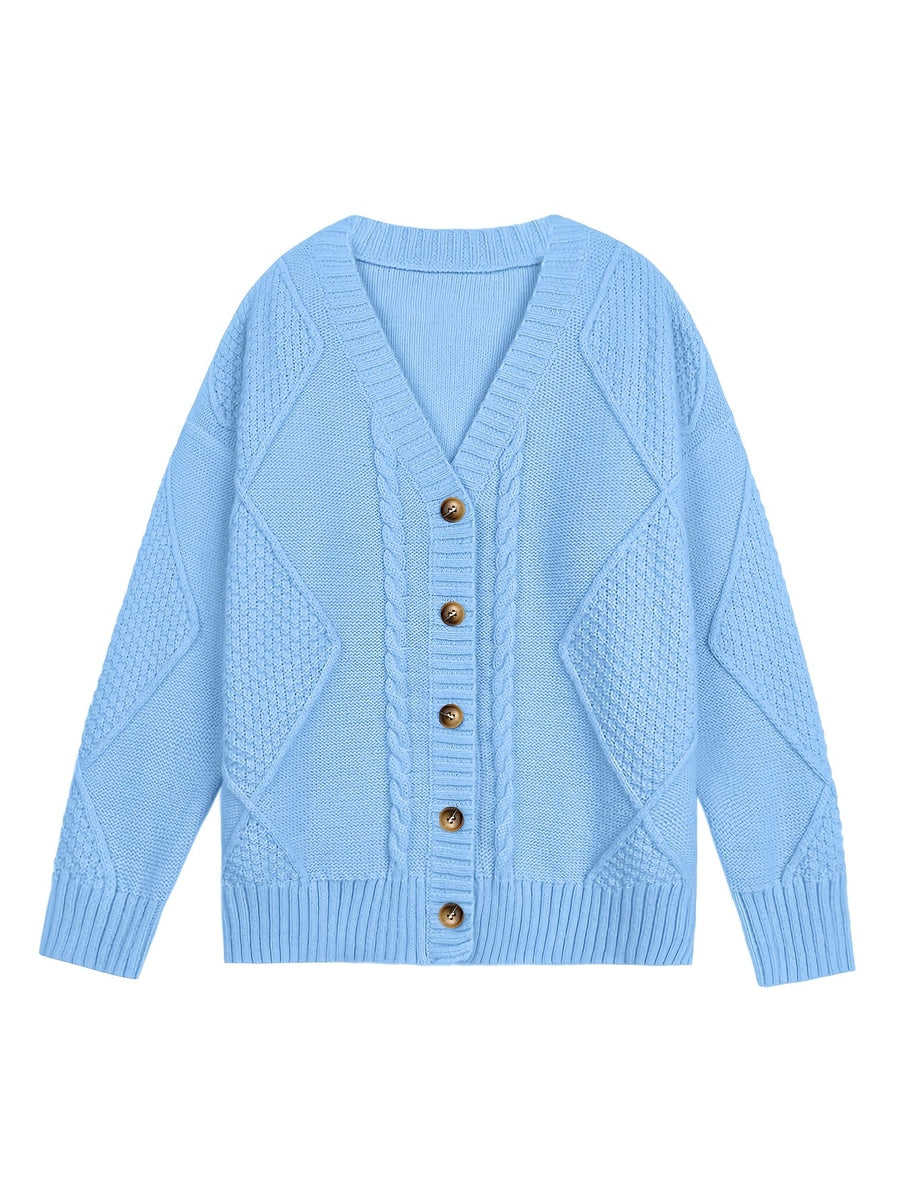 Cora | Women's Winter Cardigan – Cable Knit Button-Front V-Neck view 5