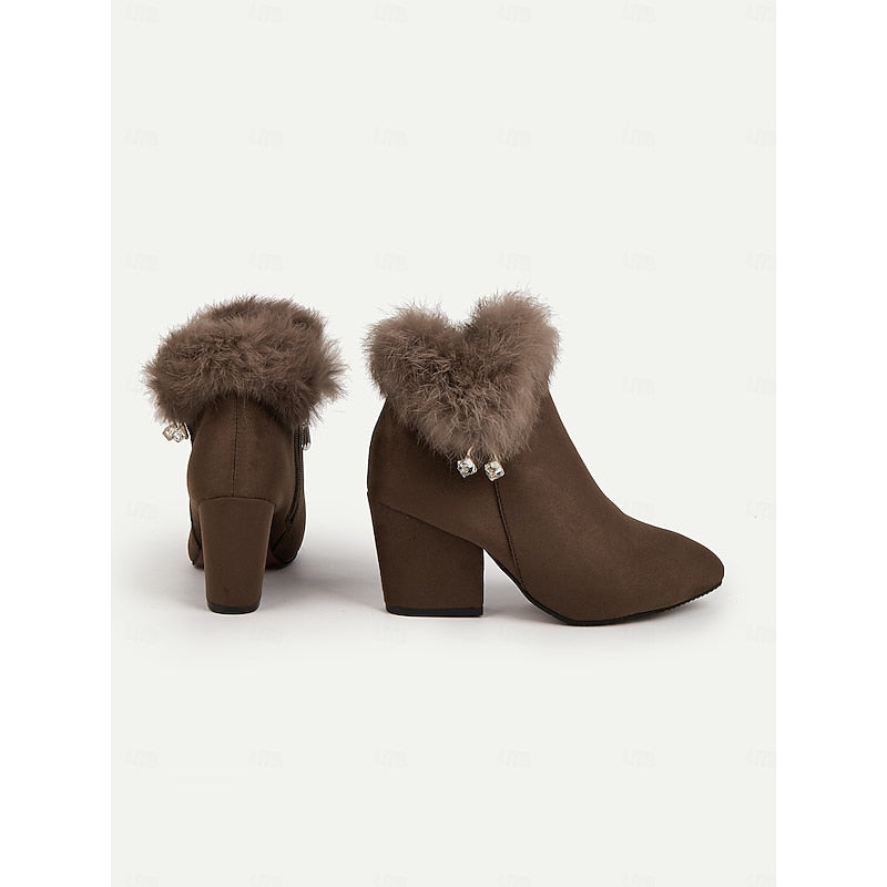 Claire | Women's Fur Trim Ankle Boots – Block Heel Winter Booties view 7