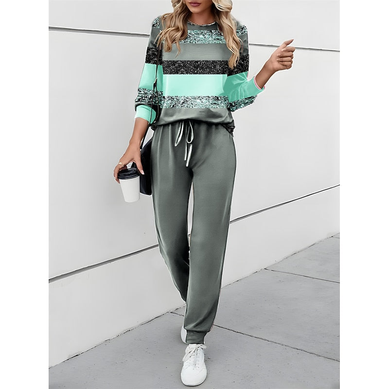 Sadie | Women's Two Piece Set – Color Block Top and Drawstring Pants Outfit view 4