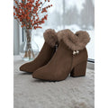Claire | Women's Fur Trim Ankle Boots – Block Heel Winter Booties