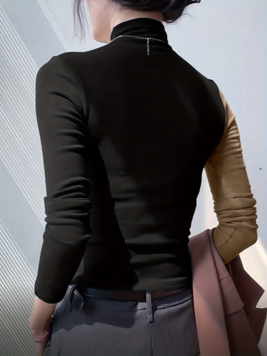 Eliana | Women's Mock Neck Top – Cutout Long Sleeve Slim Fit Top view 3