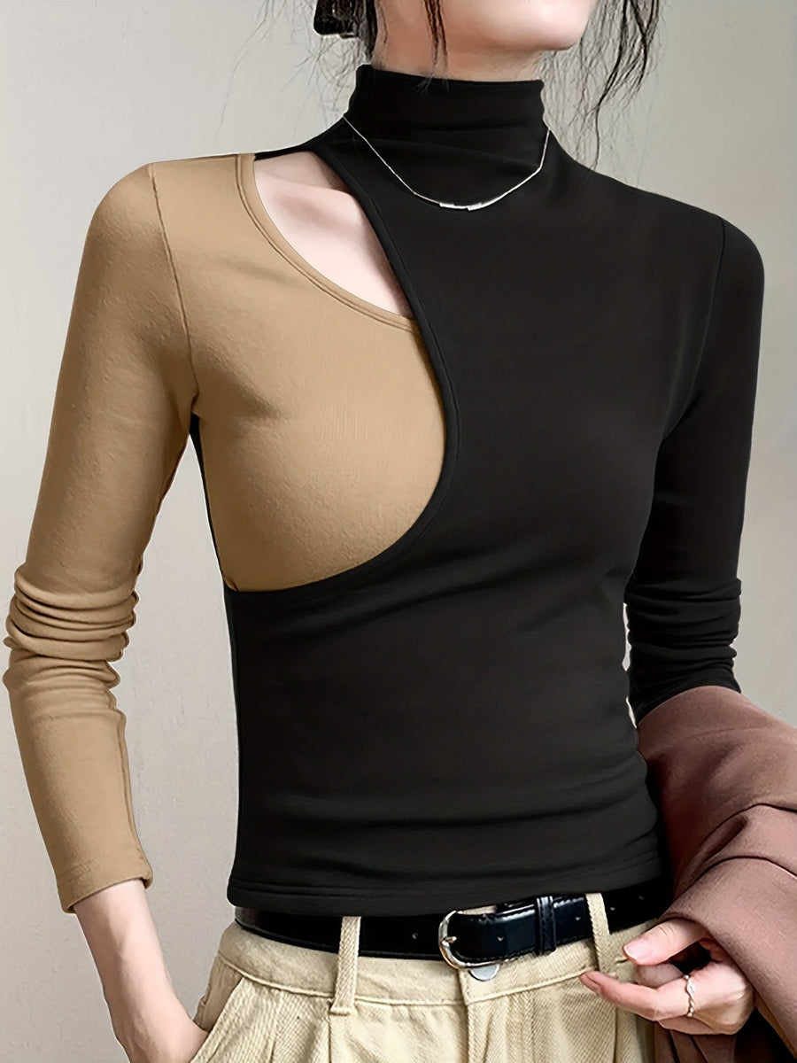 Eliana | Women's Mock Neck Top – Cutout Long Sleeve Slim Fit Top view 4
