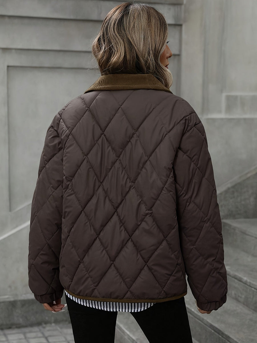 Imogen | Women's Quilted Jacket – Diamond Quilted Padded Winter Coat view 2
