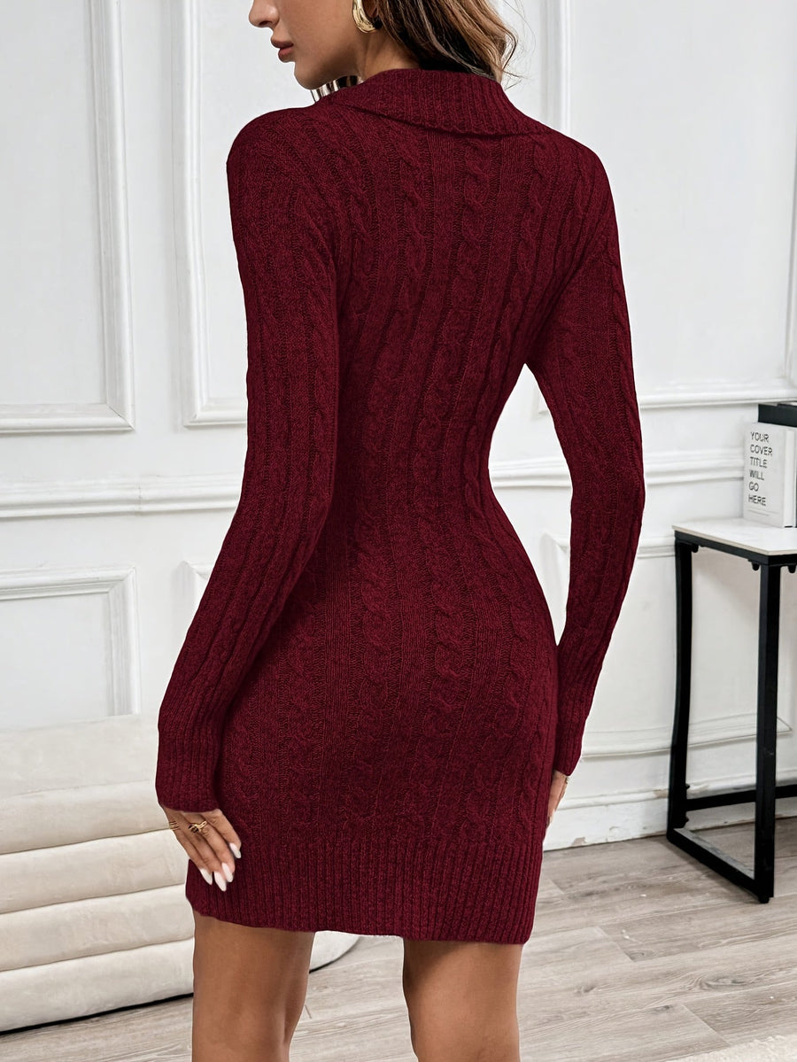 Loretta | Women's Halloween Sweater Dress – Cable Knit V Neck Fall Dress view 2