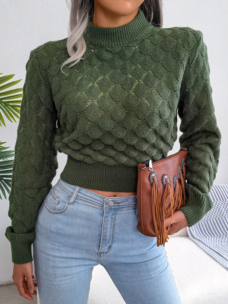 Melanie | Women's Cropped Sweater – Textured Knit Winter Pullover view 17
