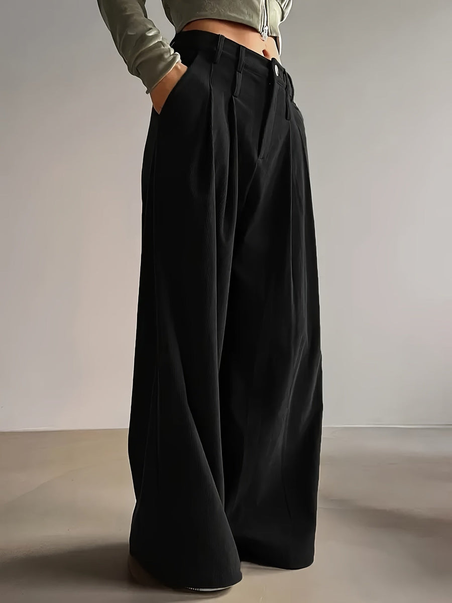 Celine | Women's Pleated Wide Leg Trousers – High Waisted Dress Pants view 3