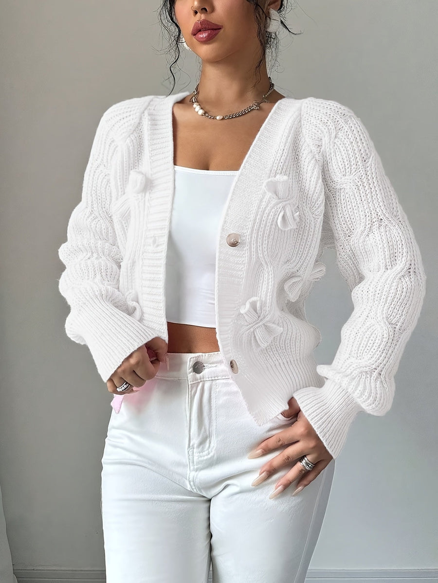 Juniper | Women's Cardigan – Bow Detail Long Sleeve Button-Up Knit view 22