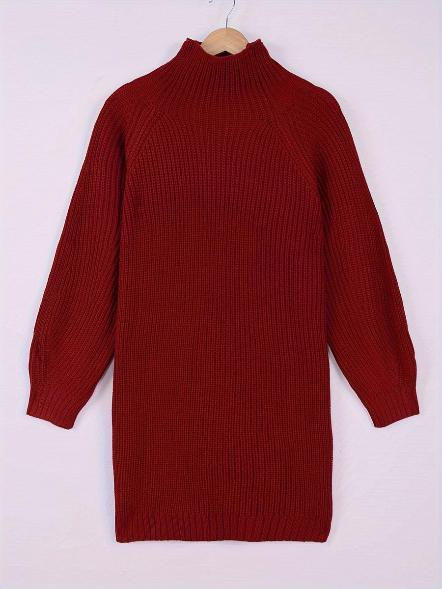 Rosabel | Women's Plus Size Sweater Dress – Half Turtleneck Relaxed Knit Dress view 15