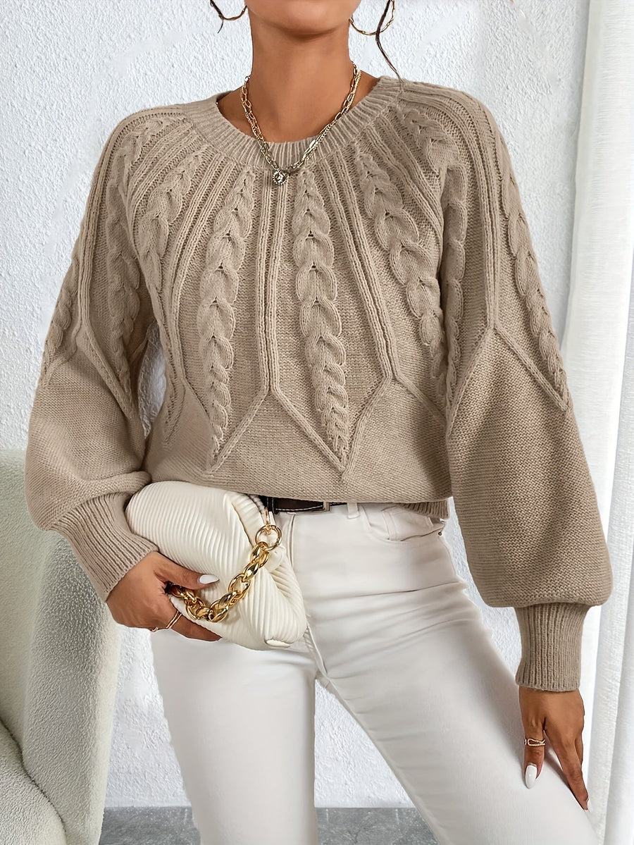 Elsie | Women's Cable Knit Sweater – Lantern Sleeve Textured Pullover view 4