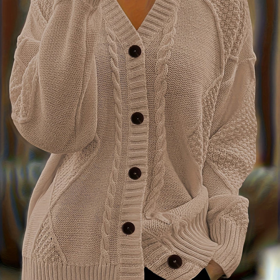 Jane | Women's Winter Cardigan – Textured Cable Knit Button-Front view 17