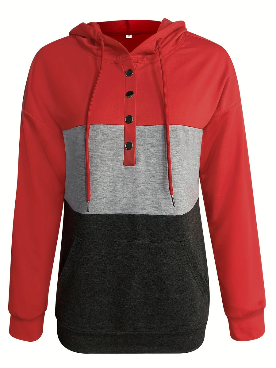 Brynne | Women's Color Block Hoodie – Button Neck Oversized Sweatshirt view 9