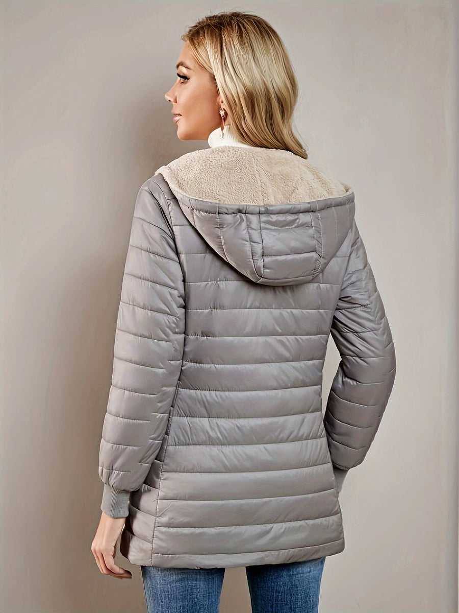 Isla | Women's Quilted Long Coat – Lined Longline Winter Puffer Coat view 15