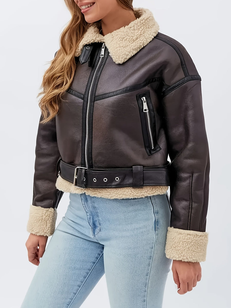Cassidy | Women's Lined Moto Jacket – Cozy Winter Biker Jacket view 5