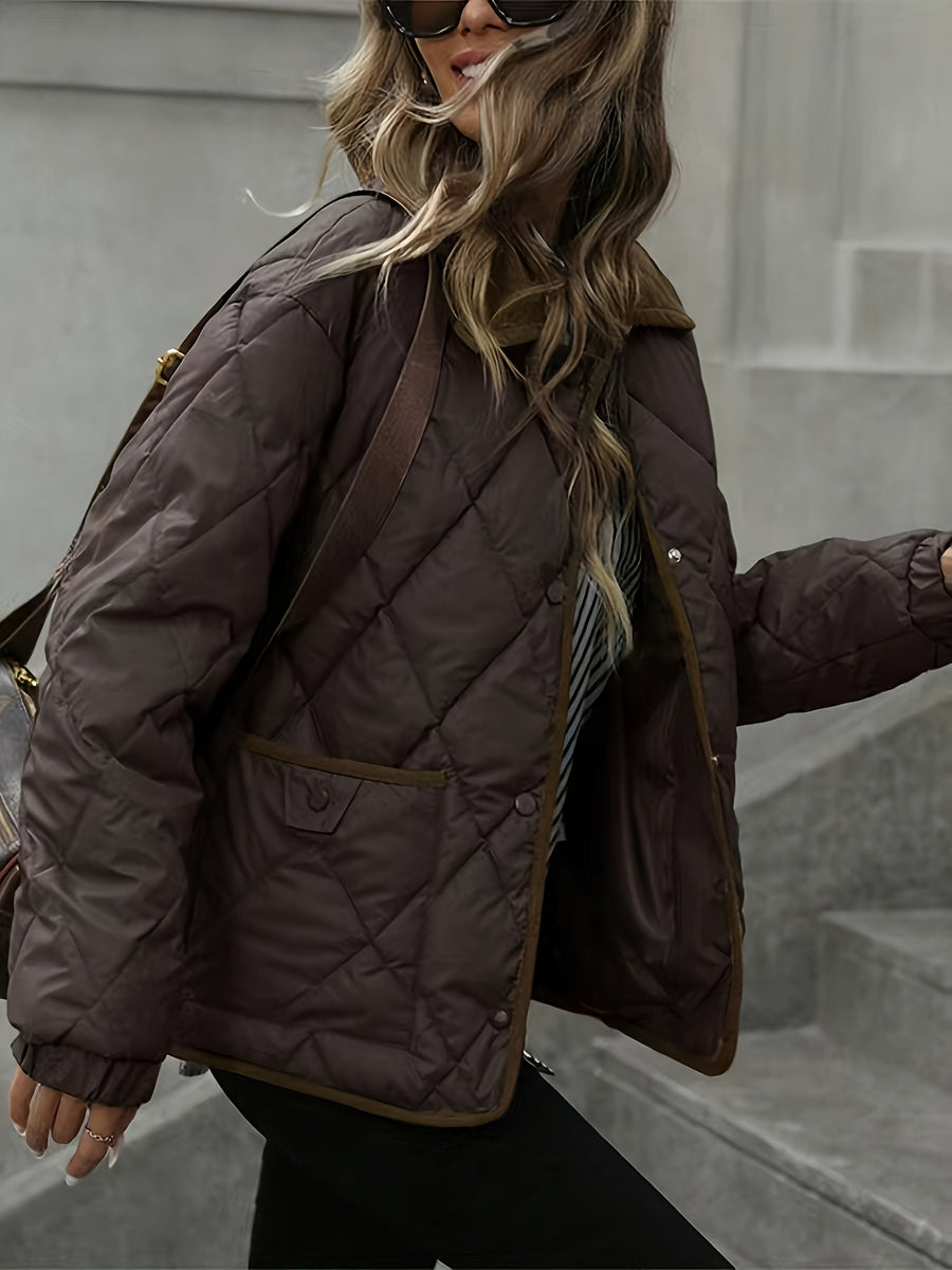 Imogen | Women's Quilted Jacket – Diamond Quilted Padded Winter Coat view 4