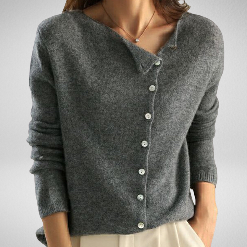 Cara | Women's Winter Cardigan – Button-Front, Gray