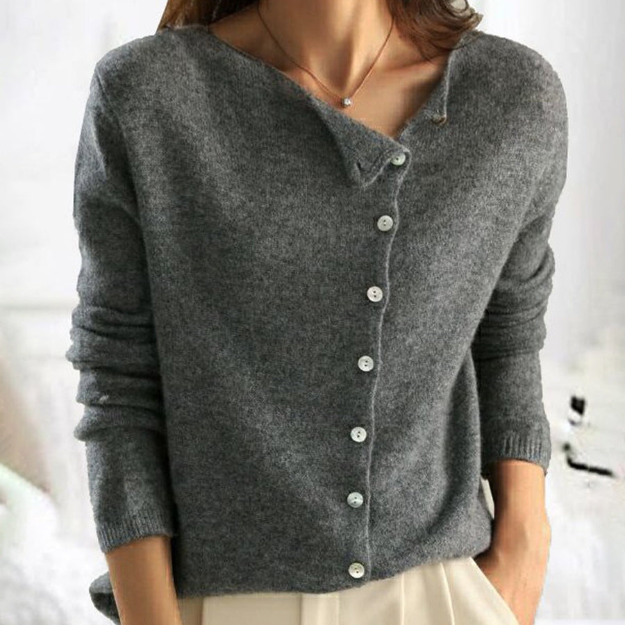 Cara | Women's Winter Cardigan – Button-Front, Gray view 2