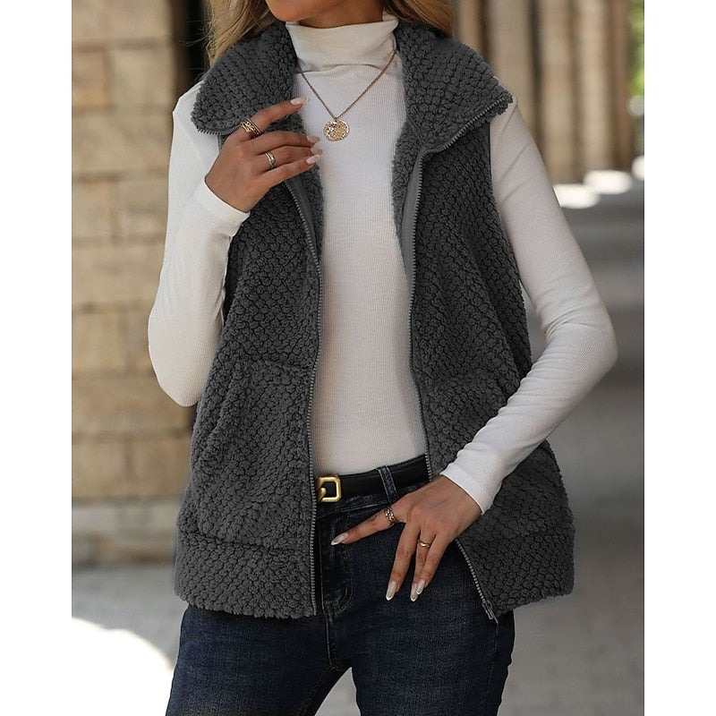 Maren | Women's Textured Zip Up Vest – Cozy Warm Winter Vest view 4