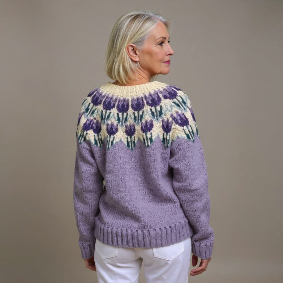 India | Women's Winter Cardigan – Vintage Icelandic Knit, Plus Size view 3