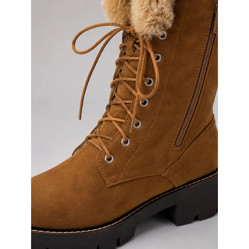 Aurelia | Women's Winter Boots – Lace Up Knee High Plush Cuff Snow Boots view 3