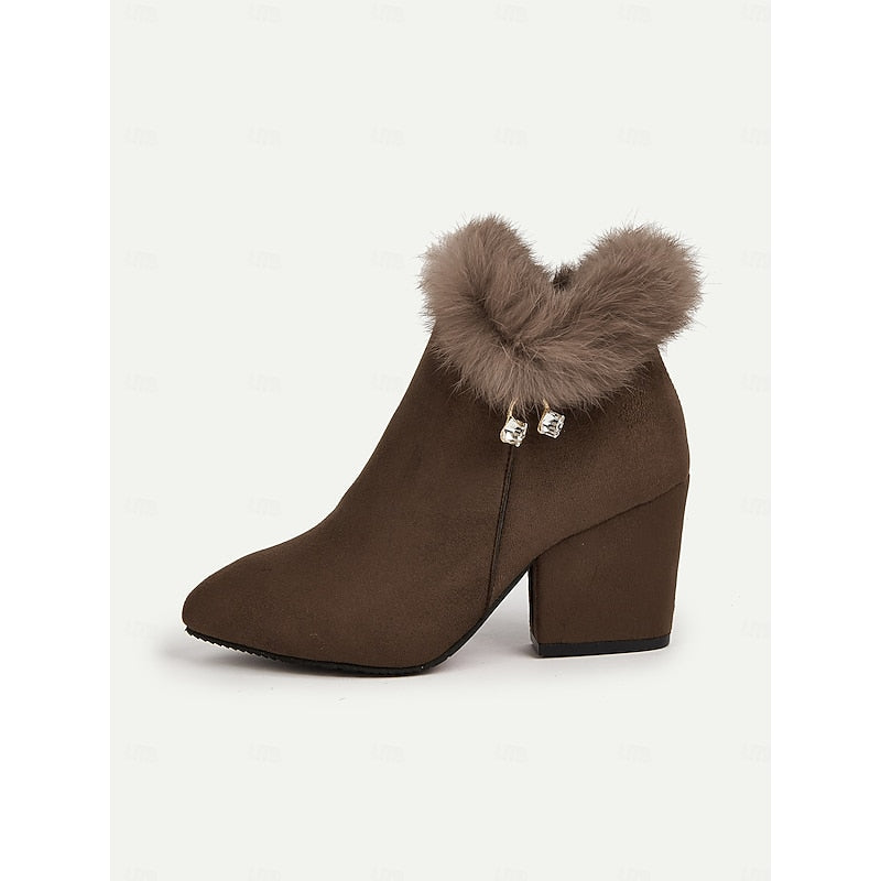 Claire | Women's Fur Trim Ankle Boots – Block Heel Winter Booties view 8