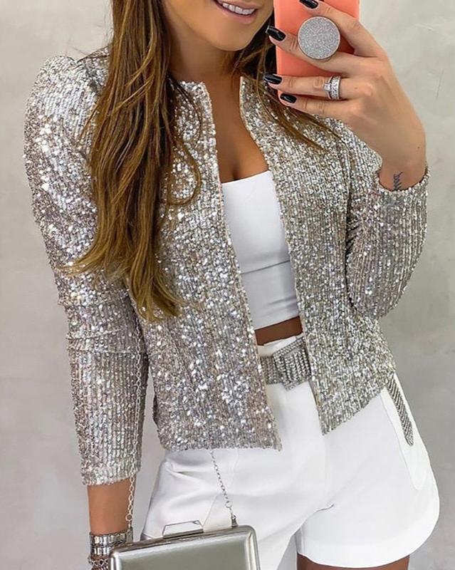 Sabrina | Women's Holiday Party Blazer – Open Front Sequin view 4