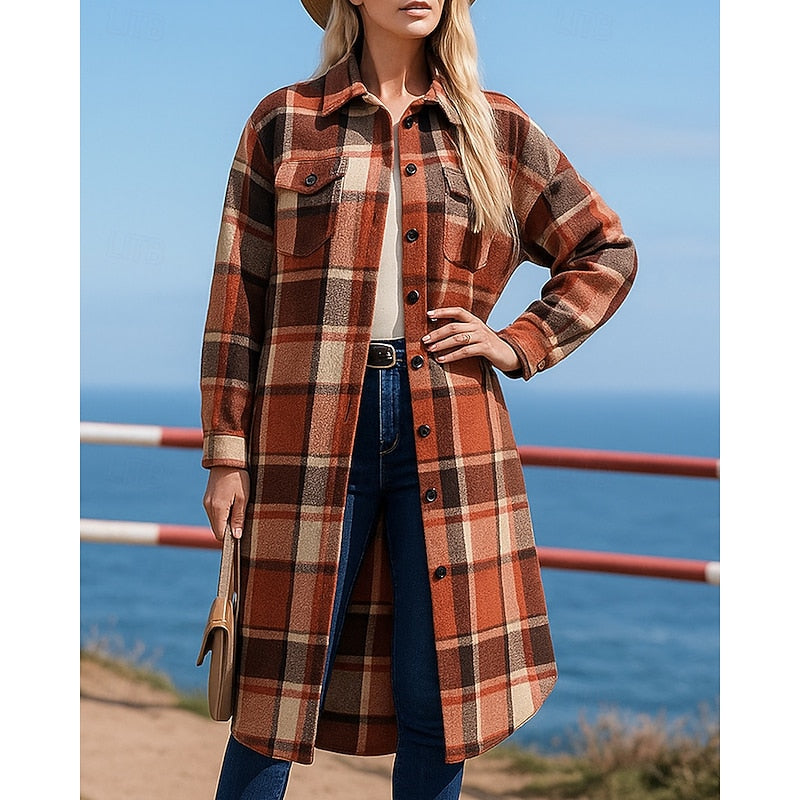 Linnea | Women's Plaid Coat – Longline Checked Winter Coat view 4