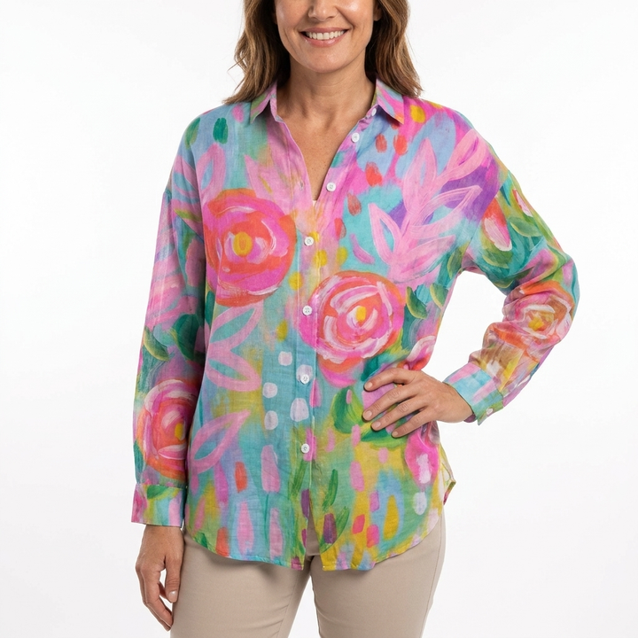 Colorful Printed Blouse - Pink
