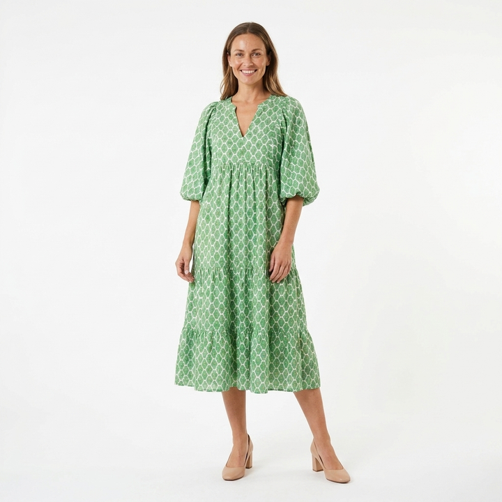 Soft Spring Dress - Green and White