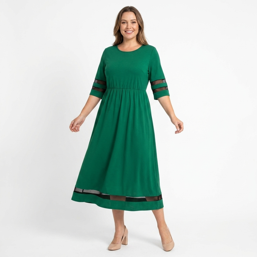Roni | Women's Elegant Tummy-Flattering Dress | Chic Black Formal Coverage Dress view 3