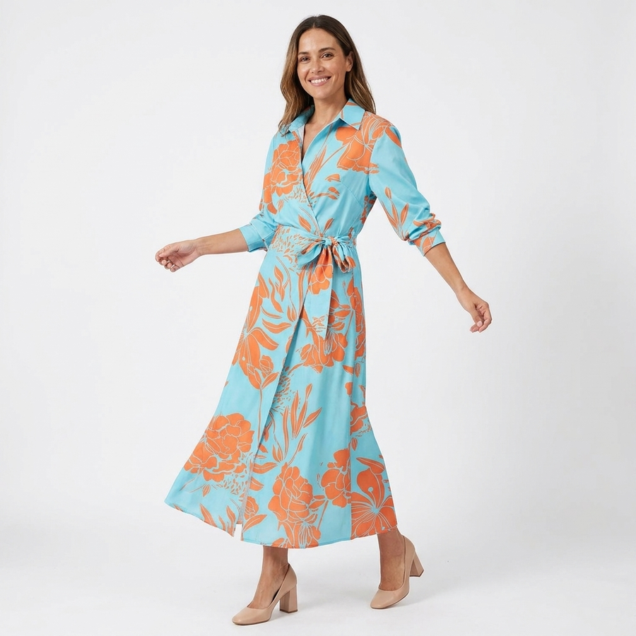Terra | Women's Lightweight Wrap Dress | Elegant Flowy Summer Maxi Dress with Waist Tie view 3
