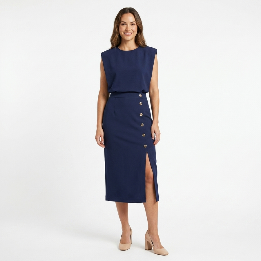 Wonda | Women's Elegant Midi Dress | Flattering Black Formal Dress for Various Occasions view 7