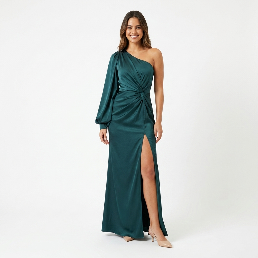 Women's Elegant One-Shoulder Maxi Dress | Flowing Sleeves Comfortable Evening Gown view 4