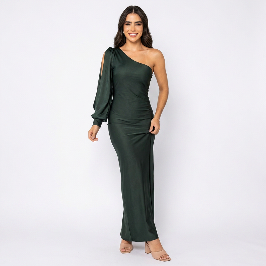 Women's Elegant One-Shoulder Maxi Dress | Flowing Sleeves Comfortable Evening Gown view 5