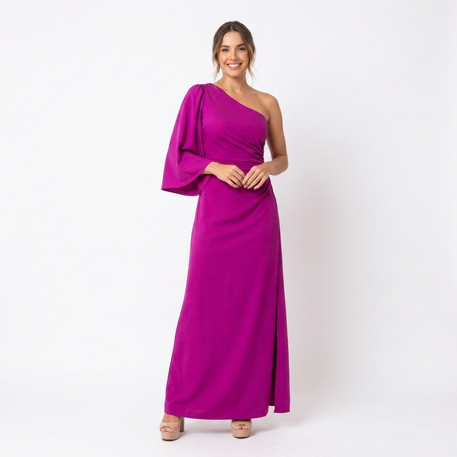 Women's Elegant One-Shoulder Maxi Dress | Flowing Sleeves Comfortable Evening Gown view 6