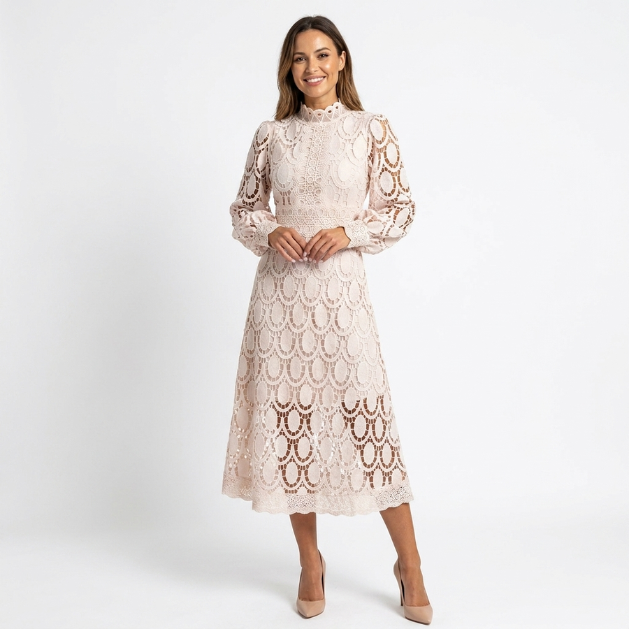 Women's Elegant Lace Midi Dress | Timeless Sophisticated Cocktail Dress view 2