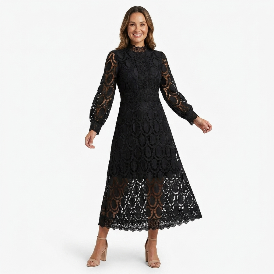 Women's Elegant Lace Midi Dress | Timeless Sophisticated Cocktail Dress view 3