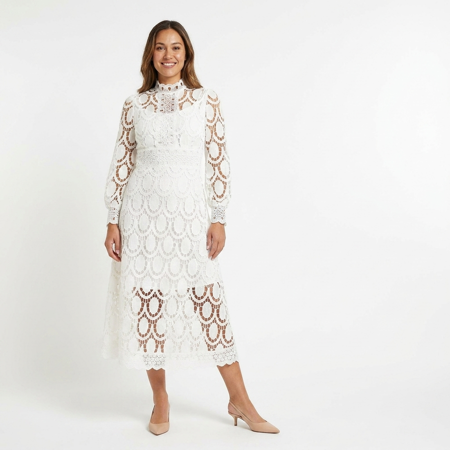 Women's Elegant Lace Midi Dress | Timeless Sophisticated Cocktail Dress view 4