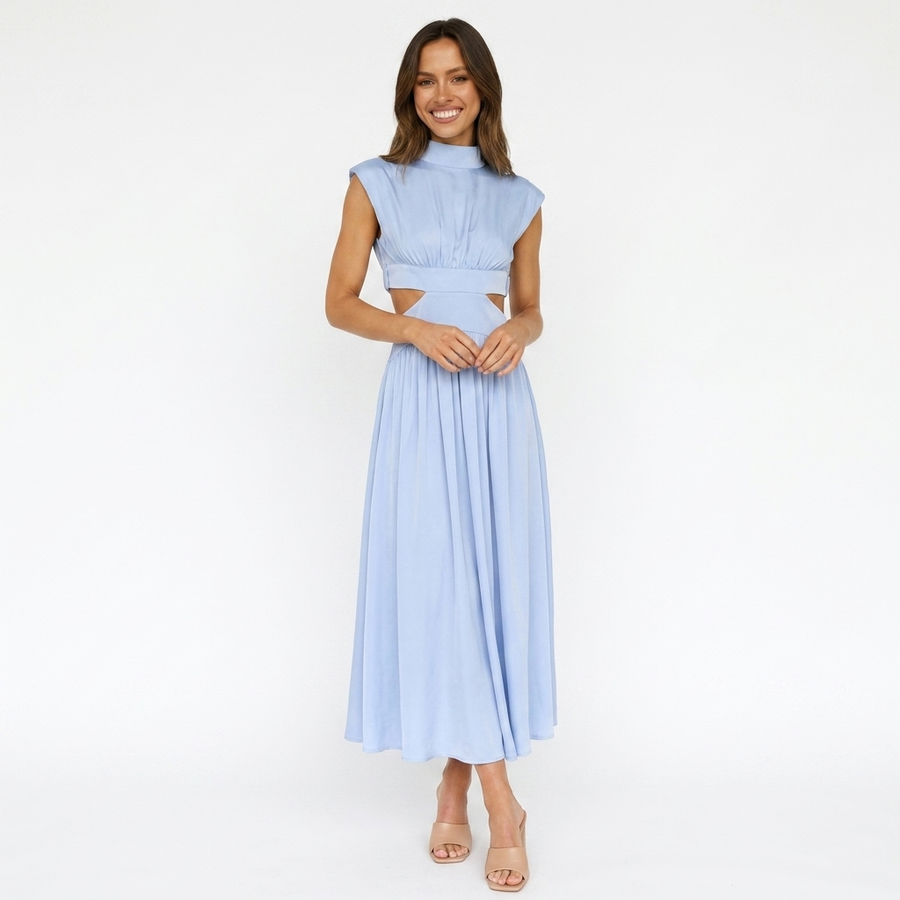 Women's Breathable Fabric Halter Maxi Dress | Elegant Summer Evening Wear view 5