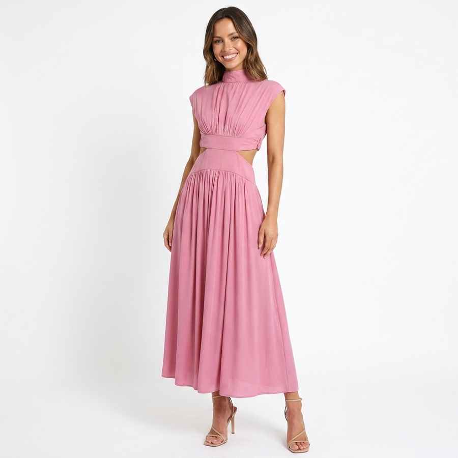 Women's Breathable Fabric Halter Maxi Dress | Elegant Summer Evening Wear view 3