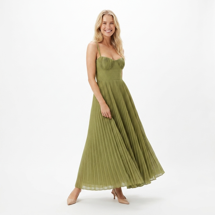 Women's Soft Pleated Maxi Dress | Elegant Flowing Evening Gown view 3