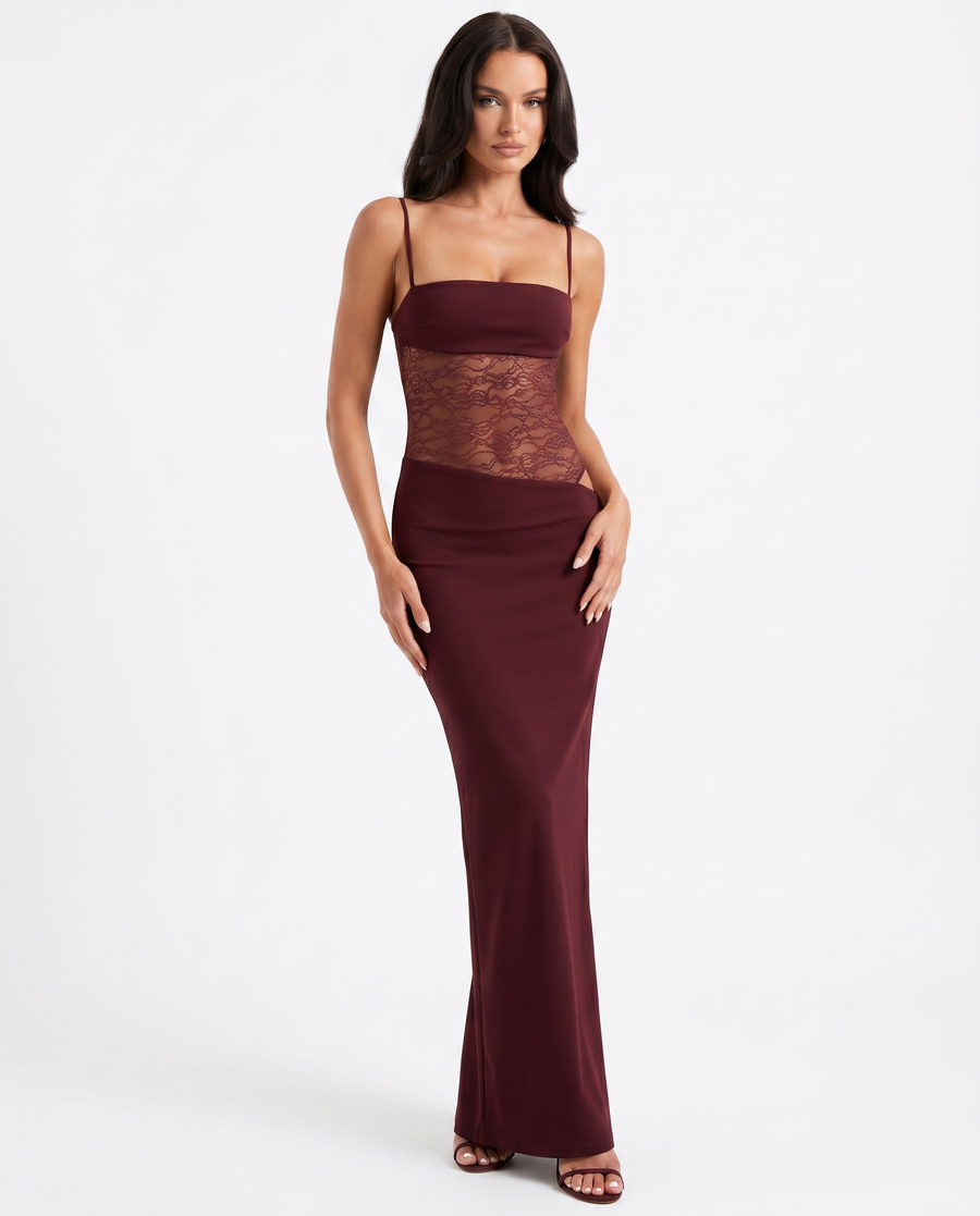 Women's Soft Lace Detail Maxi Dress | Elegant Flattering Summer Evening Gown view 2