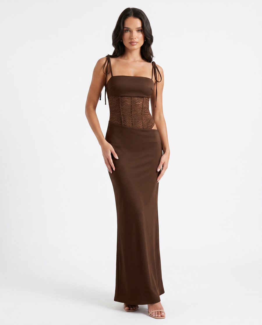 Women's Soft Lace Detail Maxi Dress | Elegant Flattering Summer Evening Gown view 3
